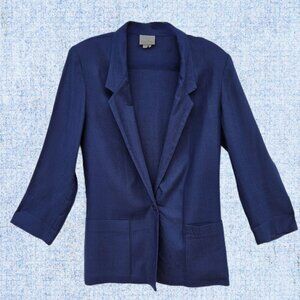 Tarazzia Dk Blue Notched Collar Pockets Single Button Blazer - M
